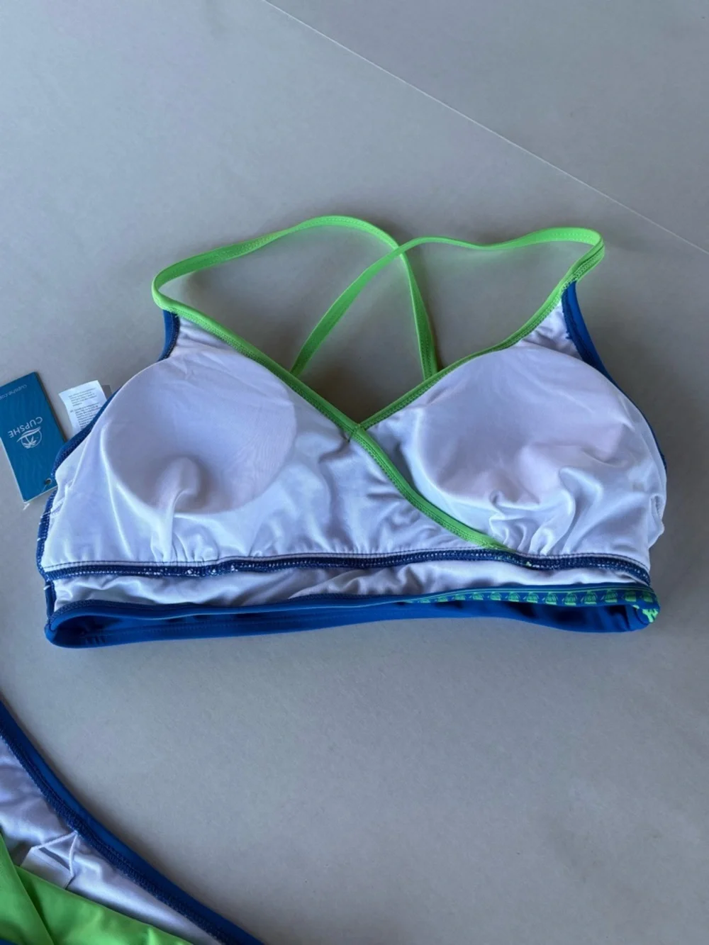 Cupshe Colorblock Triangle Bikini Set Medium V Waist Bottoms Blue Green NWT